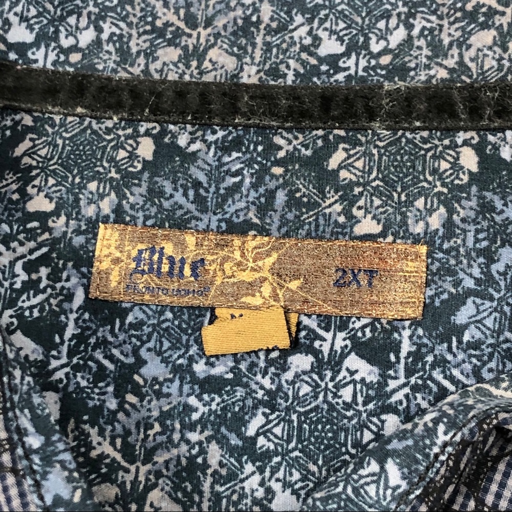 Pronto Uomo Blue Black Print Oxford Shirt size 2XT - Picture 6 of 10